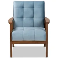 Asta Wood Armchair in Light Blue/Walnut by Wholesale Interiors