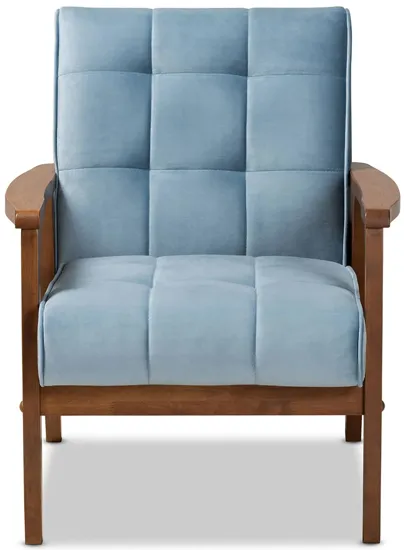 Asta Wood Armchair in Light Blue/Walnut by Wholesale Interiors