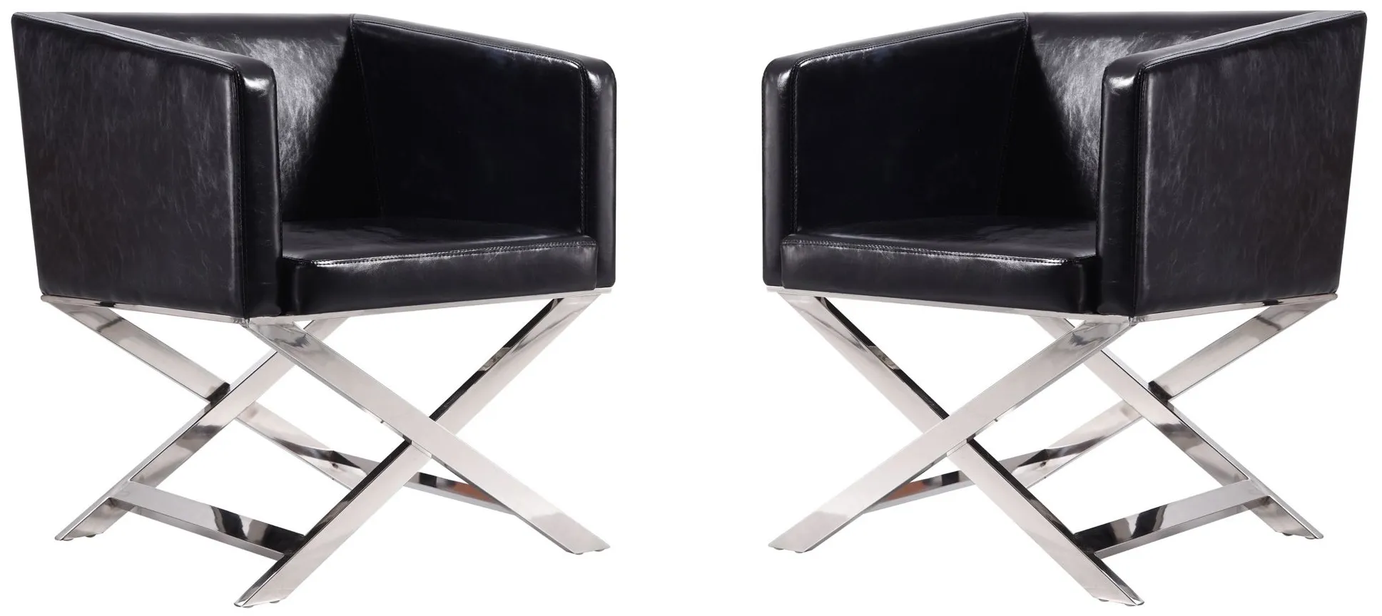 Hollywood Lounge Accent Chair (Set of 2) in Black and Polished Chrome by Manhattan Comfort