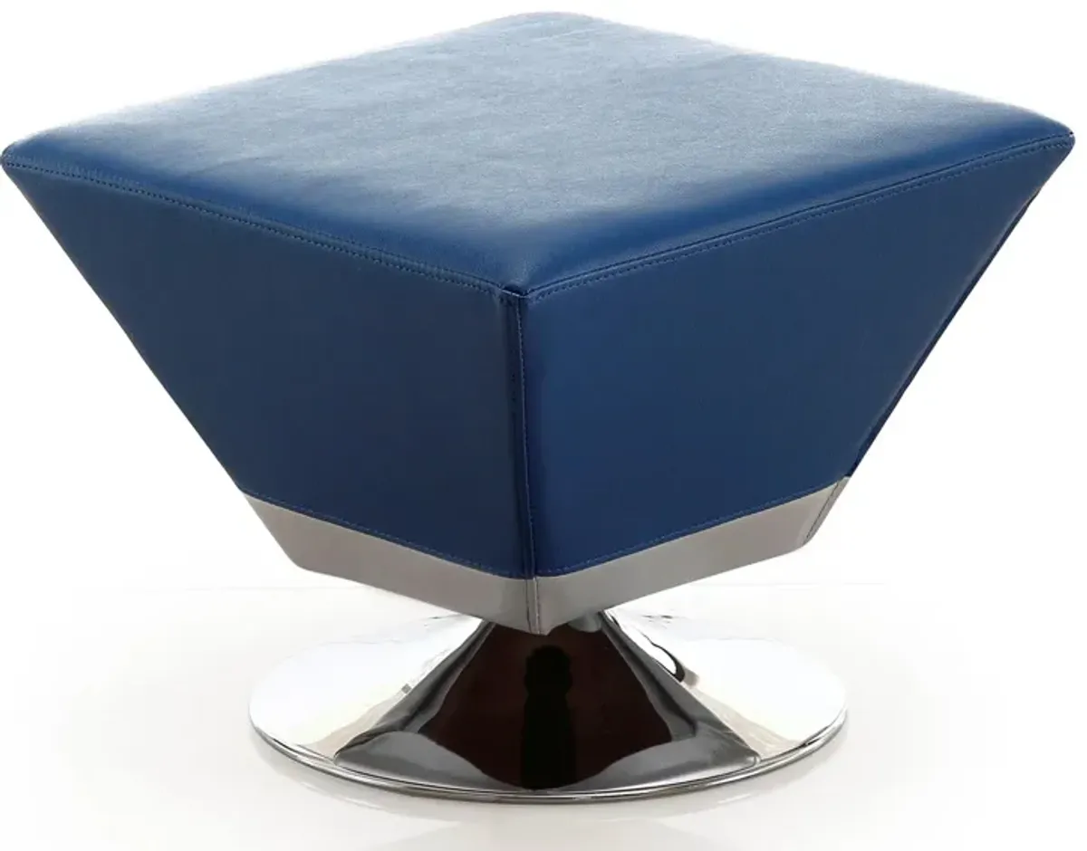 Diamond Swivel Ottoman in Blue and Polished Chrome by Manhattan Comfort