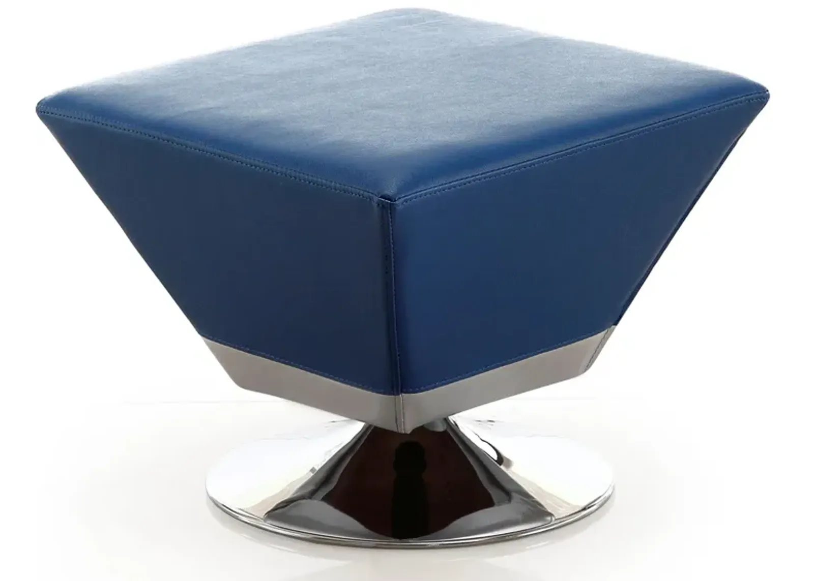 Diamond Swivel Ottoman in Blue and Polished Chrome by Manhattan Comfort