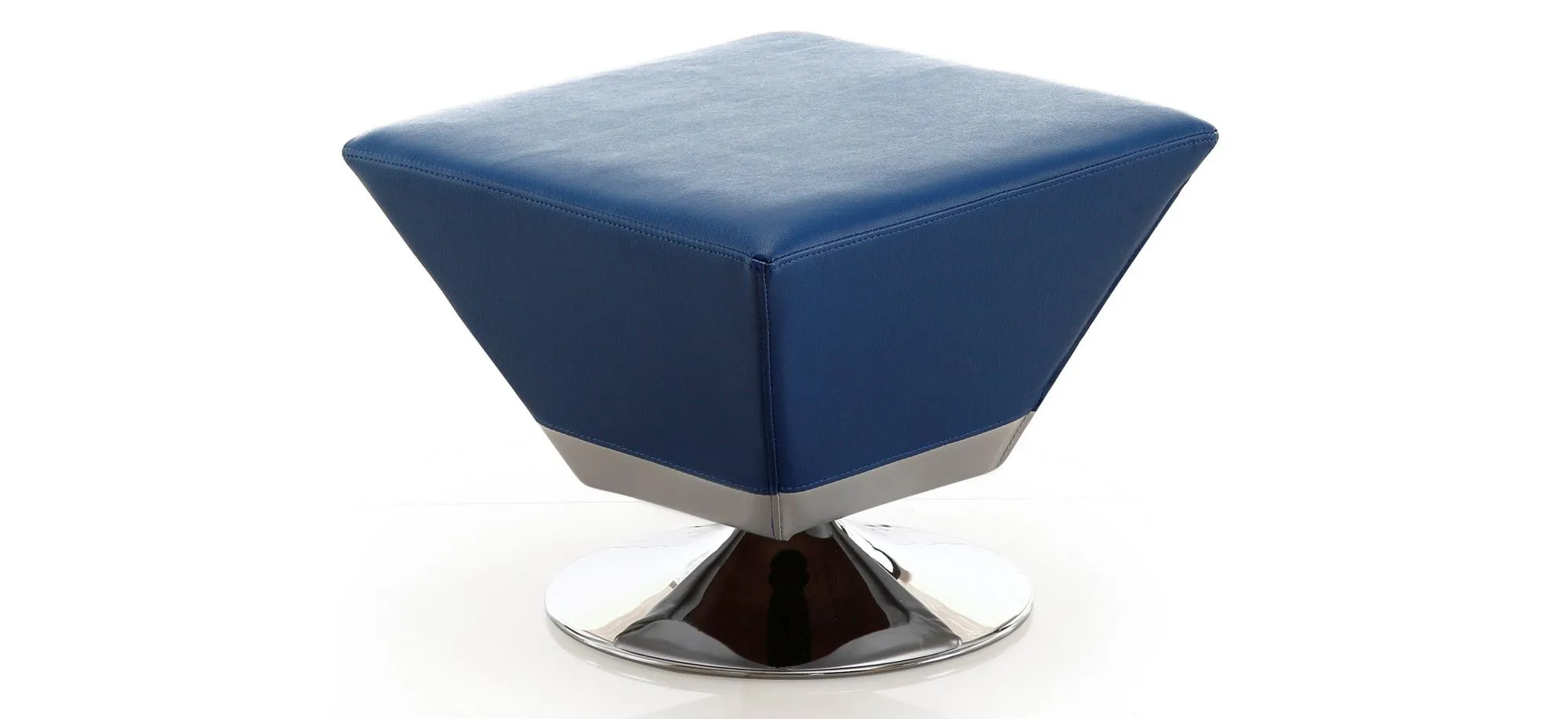 Diamond Swivel Ottoman in Blue and Polished Chrome by Manhattan Comfort