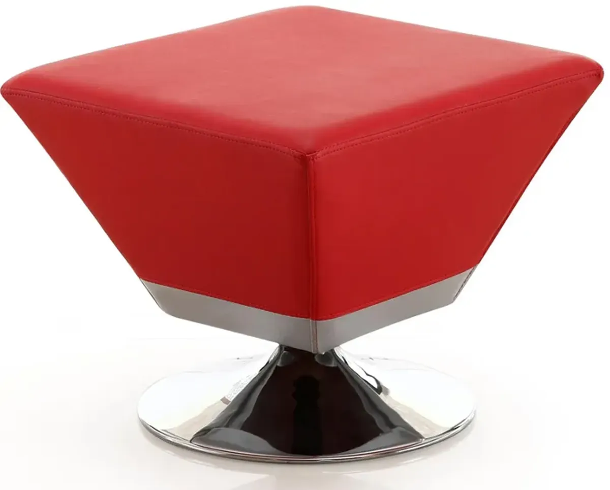 Diamond Swivel Ottoman in Red and Polished Chrome by Manhattan Comfort