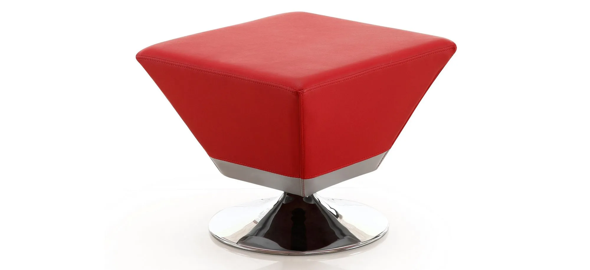 Diamond Swivel Ottoman in Red and Polished Chrome by Manhattan Comfort