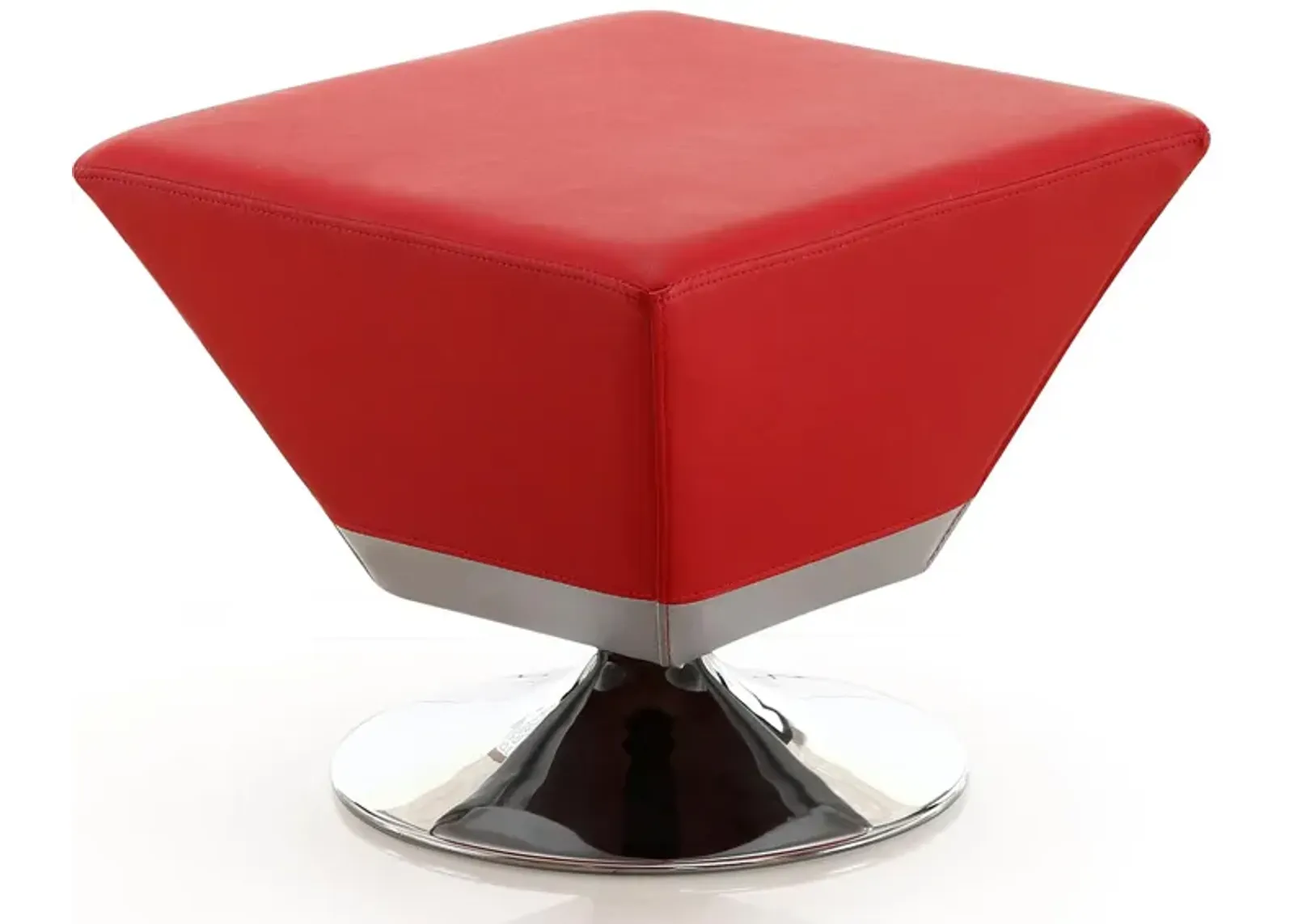 Diamond Swivel Ottoman in Red and Polished Chrome by Manhattan Comfort