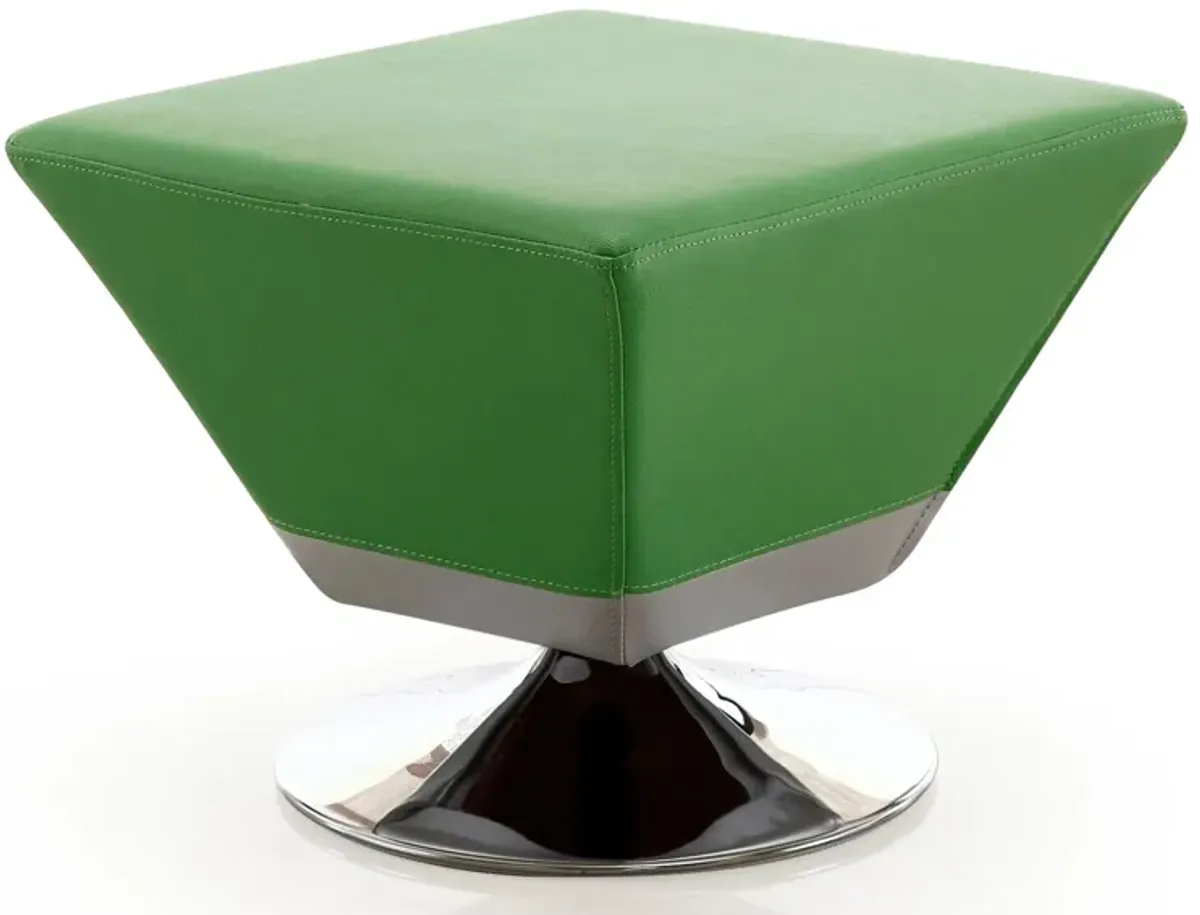 Diamond Swivel Ottoman in Green and Polished Chrome by Manhattan Comfort