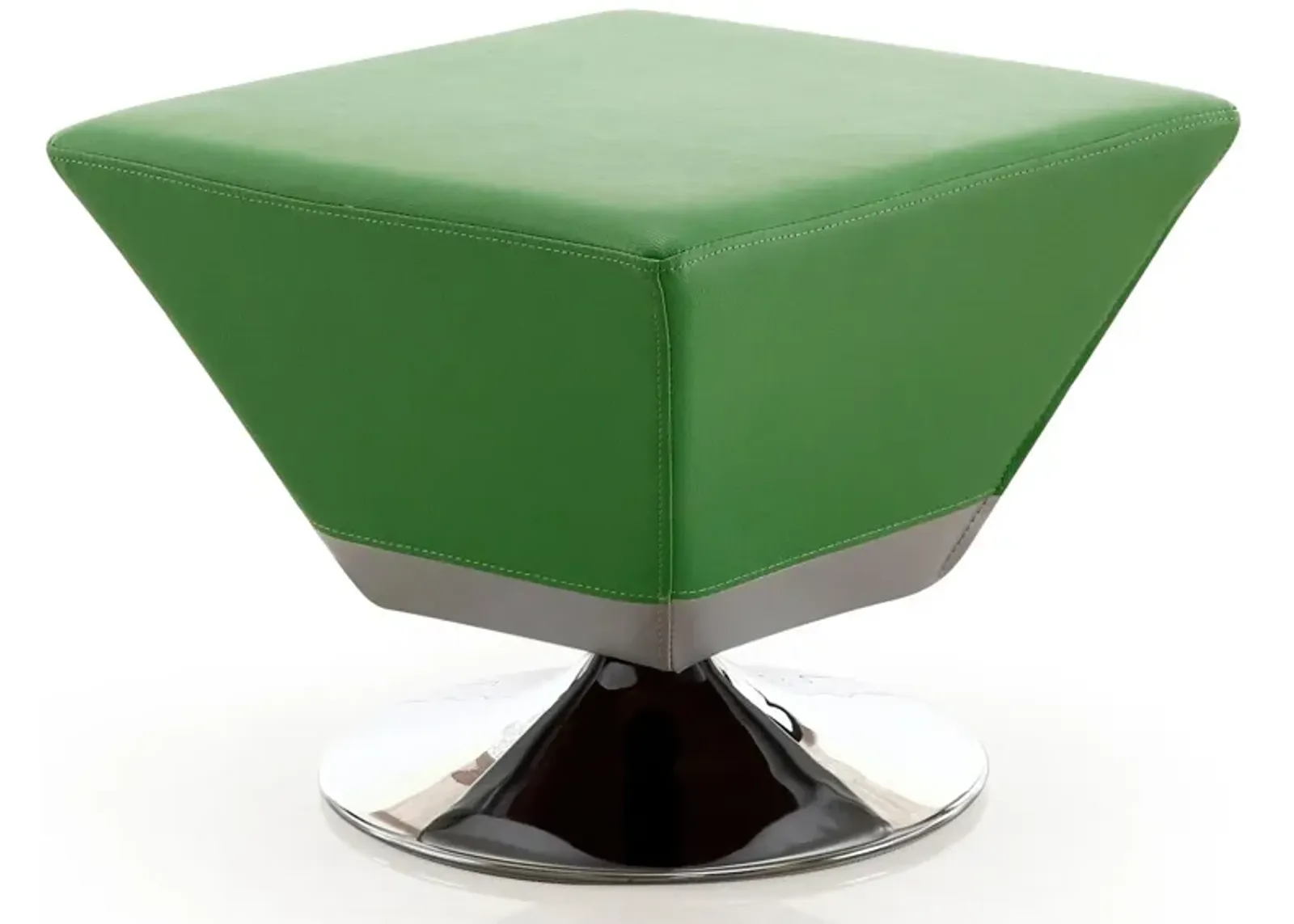 Diamond Swivel Ottoman in Green and Polished Chrome by Manhattan Comfort