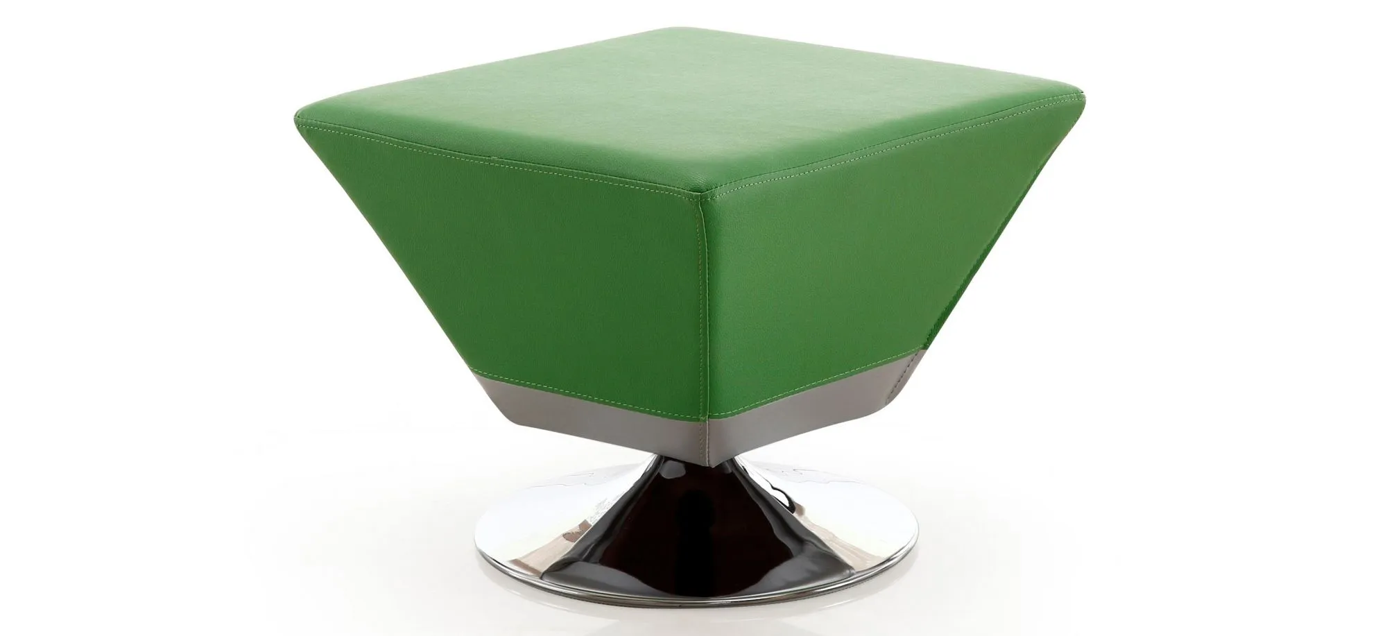 Diamond Swivel Ottoman in Green and Polished Chrome by Manhattan Comfort