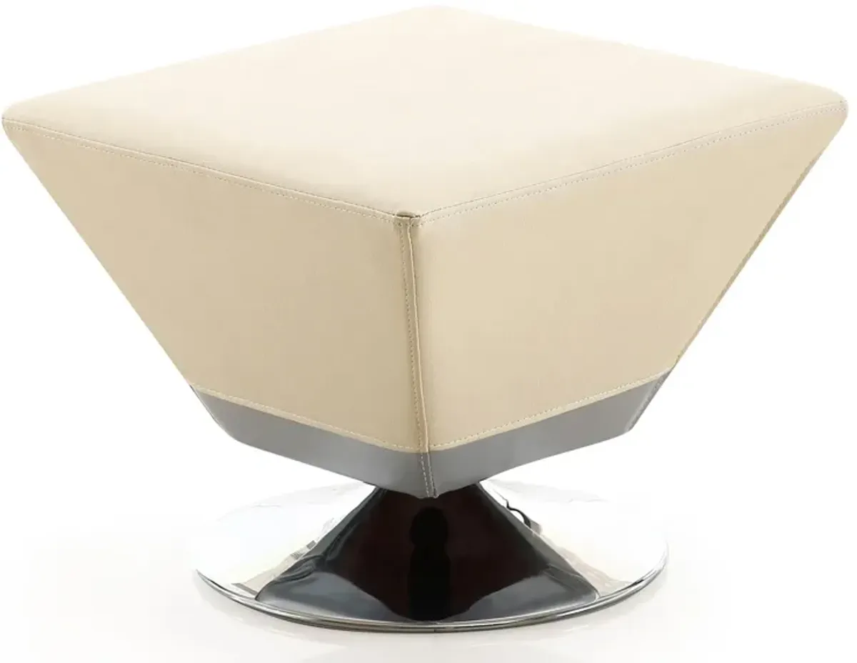 Diamond Swivel Ottoman in Tan and Polished Chrome by Manhattan Comfort