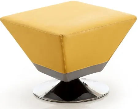 Diamond Swivel Ottoman in Yellow and Polished Chrome by Manhattan Comfort