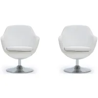 Caisson Swivel Accent Chair (Set of 2) in White and Polished Chrome by Manhattan Comfort