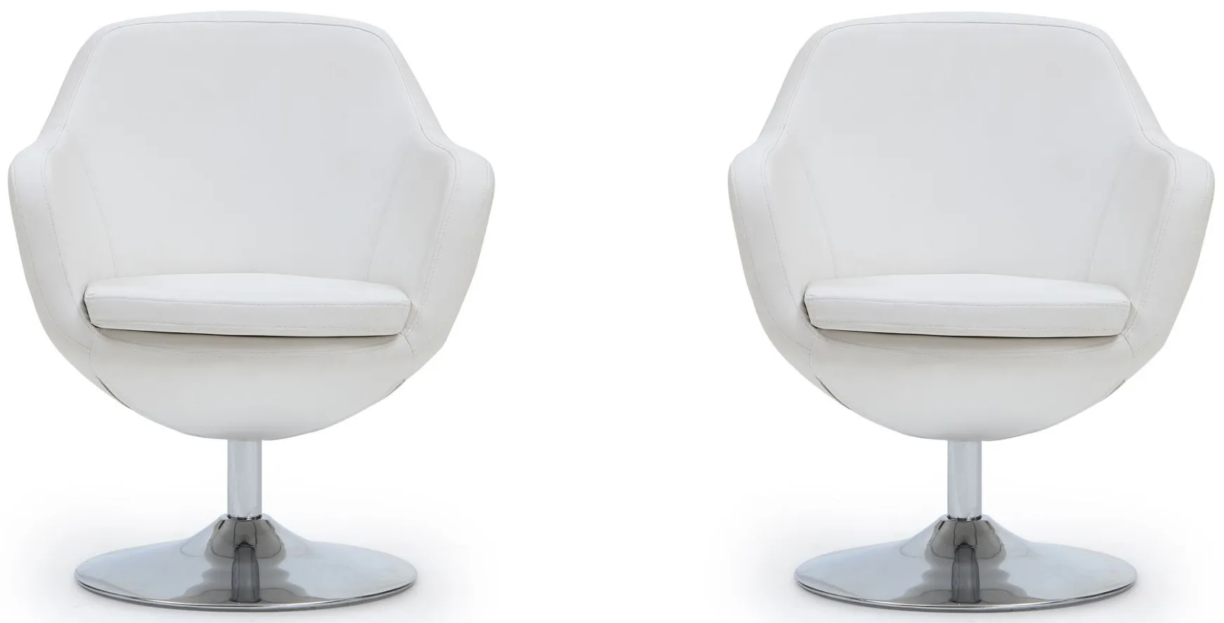 Caisson Swivel Accent Chair (Set of 2) in White and Polished Chrome by Manhattan Comfort