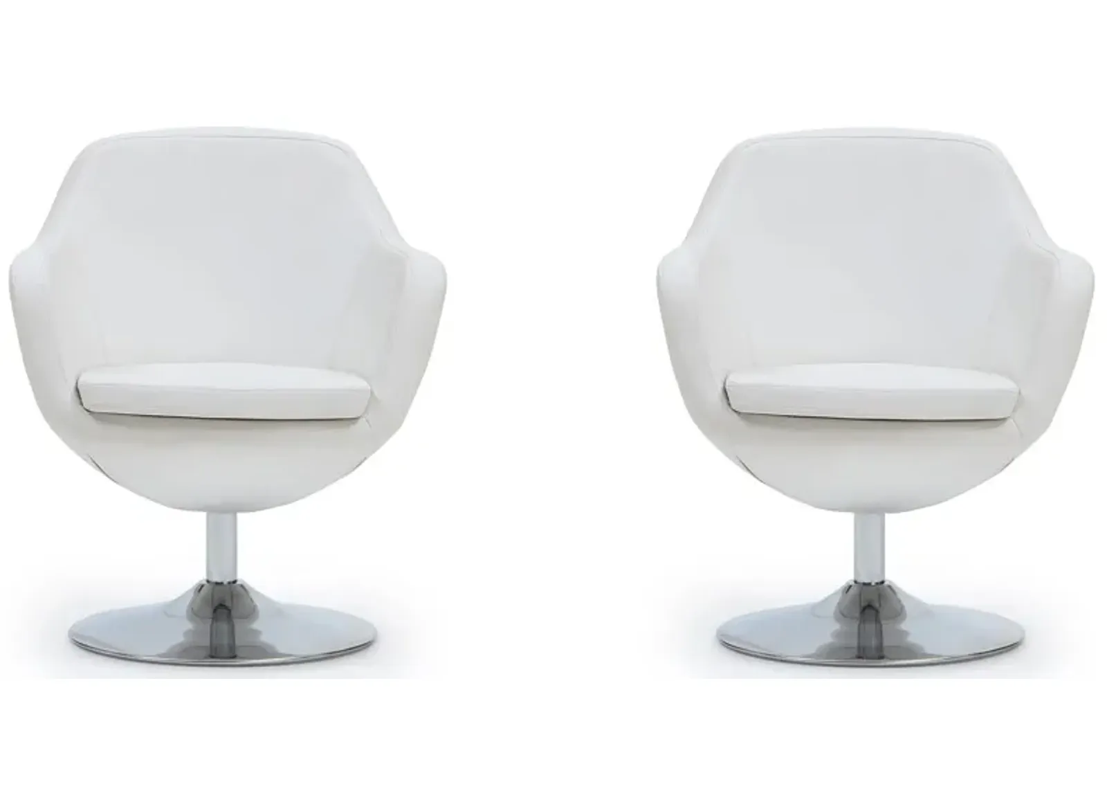 Caisson Swivel Accent Chair (Set of 2) in White and Polished Chrome by Manhattan Comfort