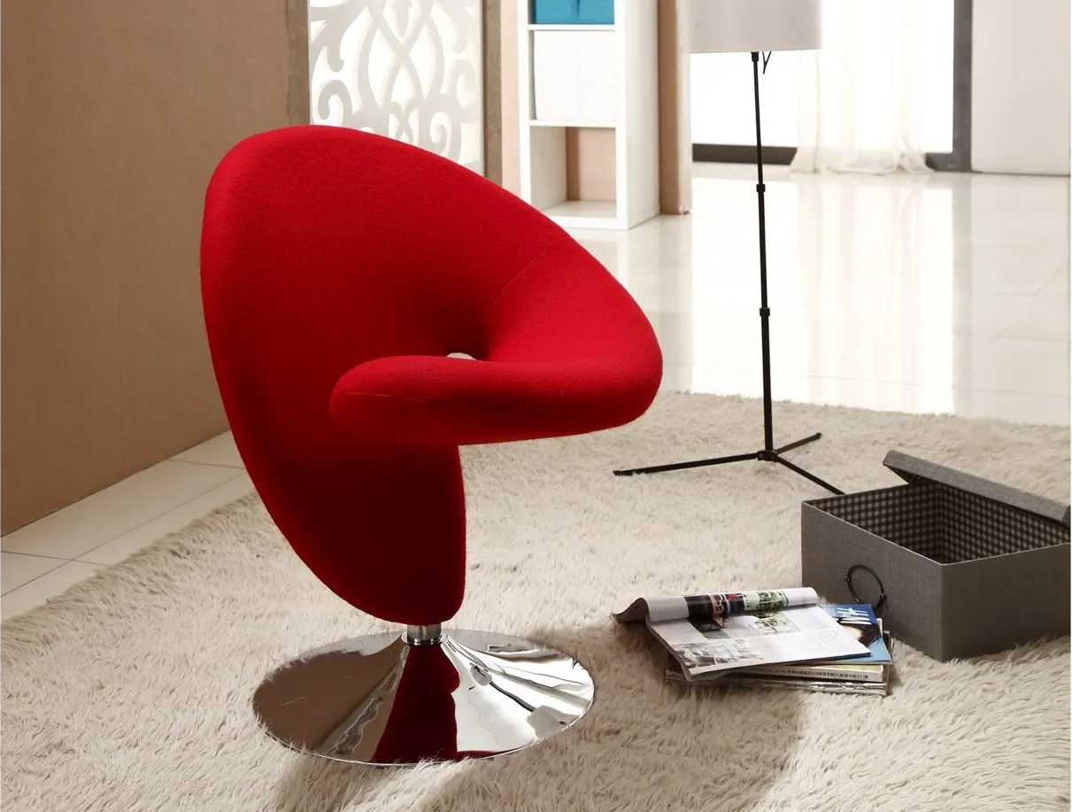 Curl Swivel Accent Chair (Set of 2) in Red and Polished Chrome by Manhattan Comfort