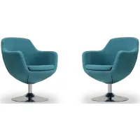 Caisson Swivel Accent Chair (Set of 2) in Blue and Polished Chrome by Manhattan Comfort