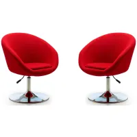 Hopper Swivel Adjustable Height Chair (Set of 2) in Red and Polished Chrome by Manhattan Comfort
