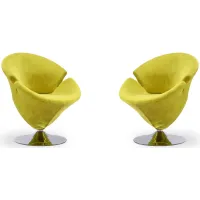 Tulip Swivel Accent Chair (Set of 2) in Green and Polished Chrome by Manhattan Comfort