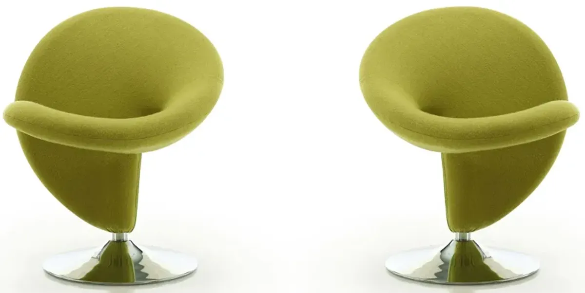 Curl Swivel Accent Chair (Set of 2) in Green and Polished Chrome by Manhattan Comfort