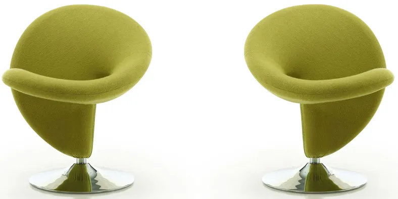 Curl Swivel Accent Chair (Set of 2) in Green and Polished Chrome by Manhattan Comfort