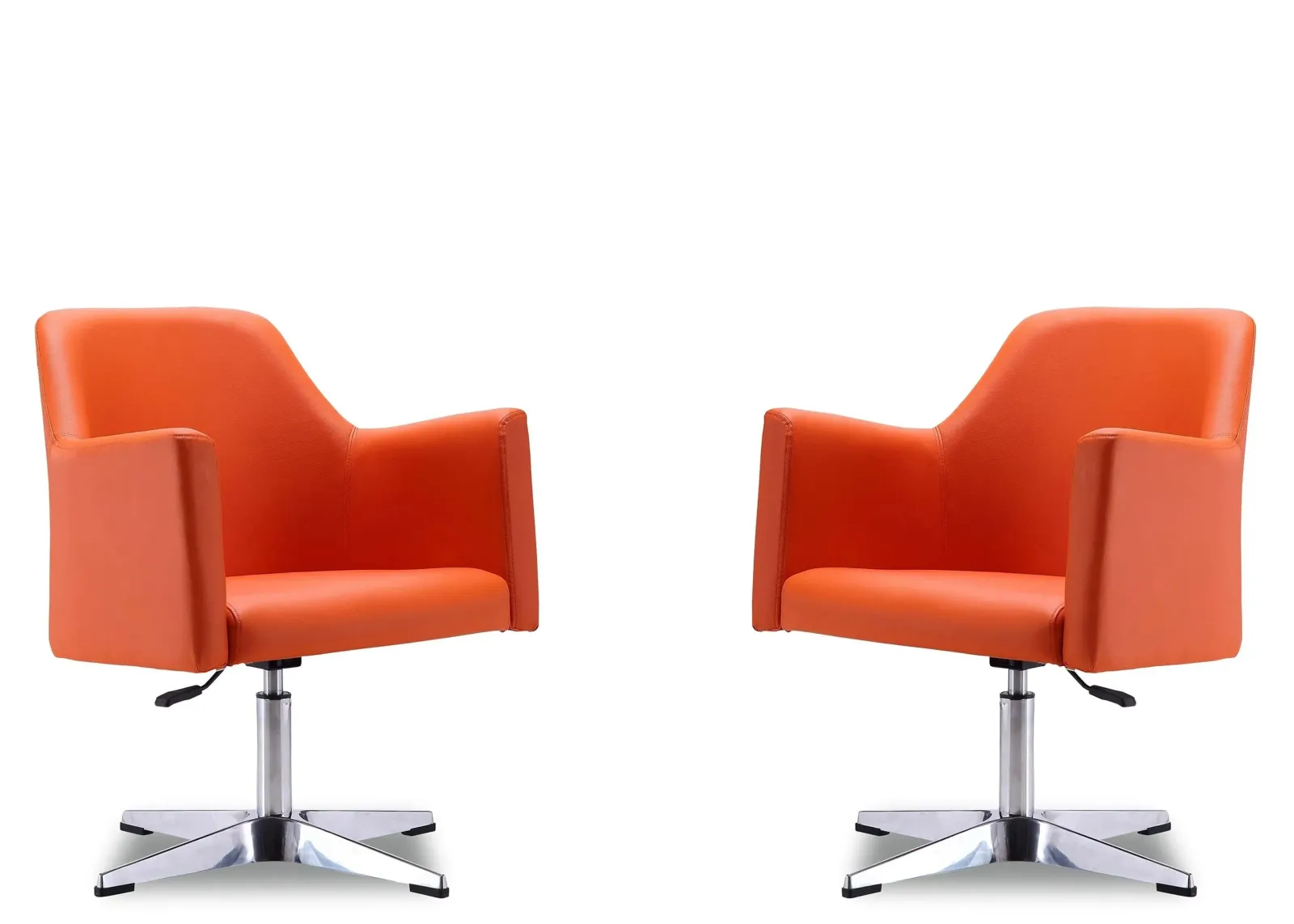 Pelo Adjustable Height Swivel Accent Chair (Set of 2) in Orange and Polished Chrome by Manhattan Comfort