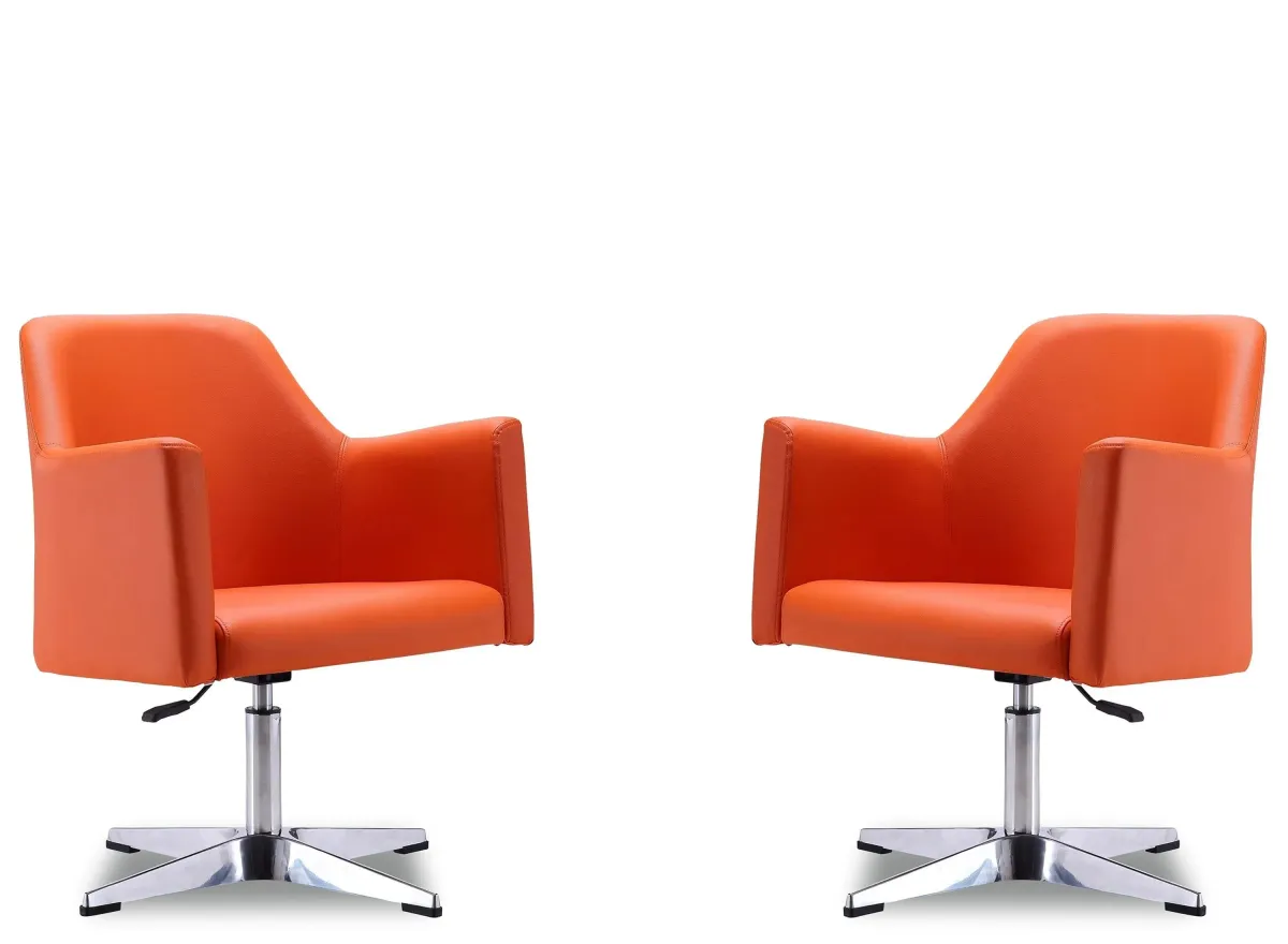 Pelo Adjustable Height Swivel Accent Chair (Set of 2) in Orange and Polished Chrome by Manhattan Comfort