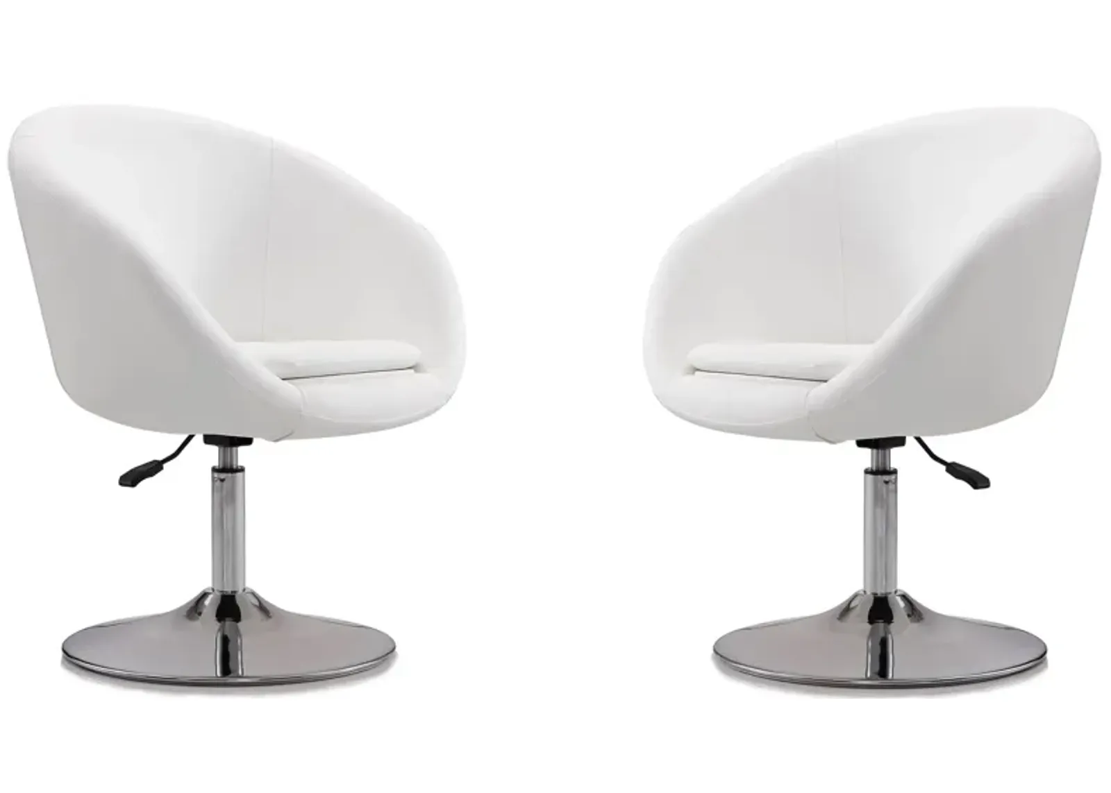 Hopper Swivel Adjustable Height Faux Leather Chair (Set of 2) in White and Polished Chrome by Manhattan Comfort