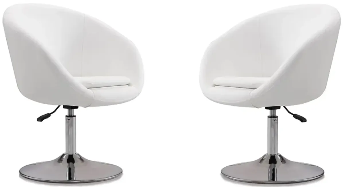 Hopper Swivel Adjustable Height Faux Leather Chair (Set of 2) in White and Polished Chrome by Manhattan Comfort