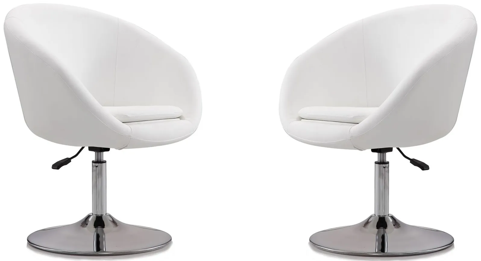 Hopper Swivel Adjustable Height Faux Leather Chair (Set of 2) in White and Polished Chrome by Manhattan Comfort