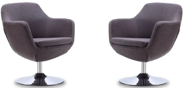 Caisson Swivel Accent Chair (Set of 2) in Grey and Polished Chrome by Manhattan Comfort