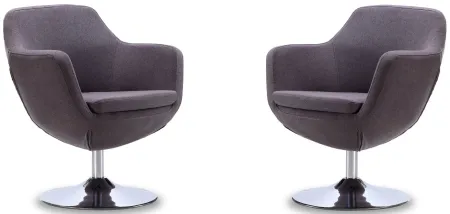 Caisson Swivel Accent Chair (Set of 2) in Grey and Polished Chrome by Manhattan Comfort