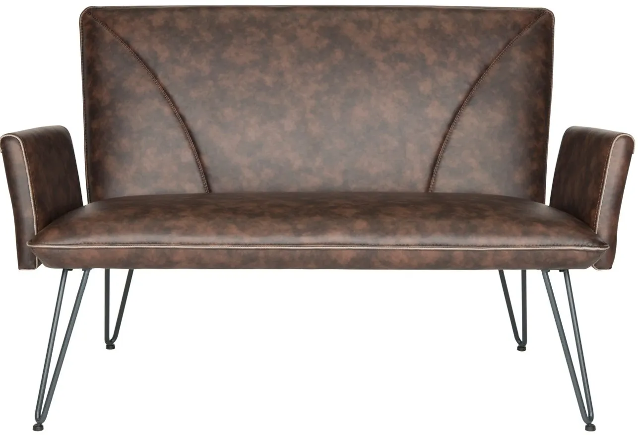 Valerie Mid Century Modern Leather Settee in Antique Brown by Safavieh
