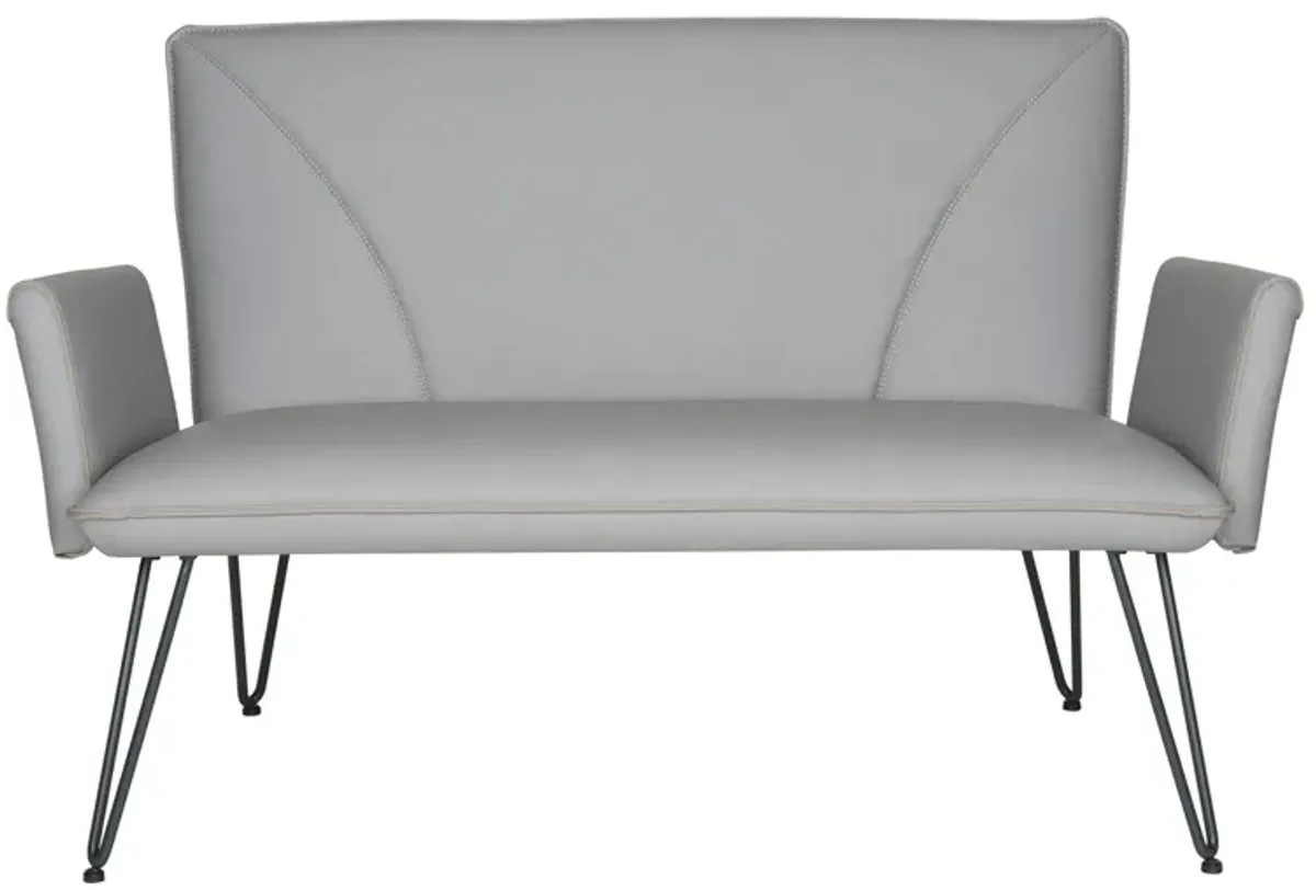 Valerie Mid Century Modern Leather Settee in Gray by Safavieh