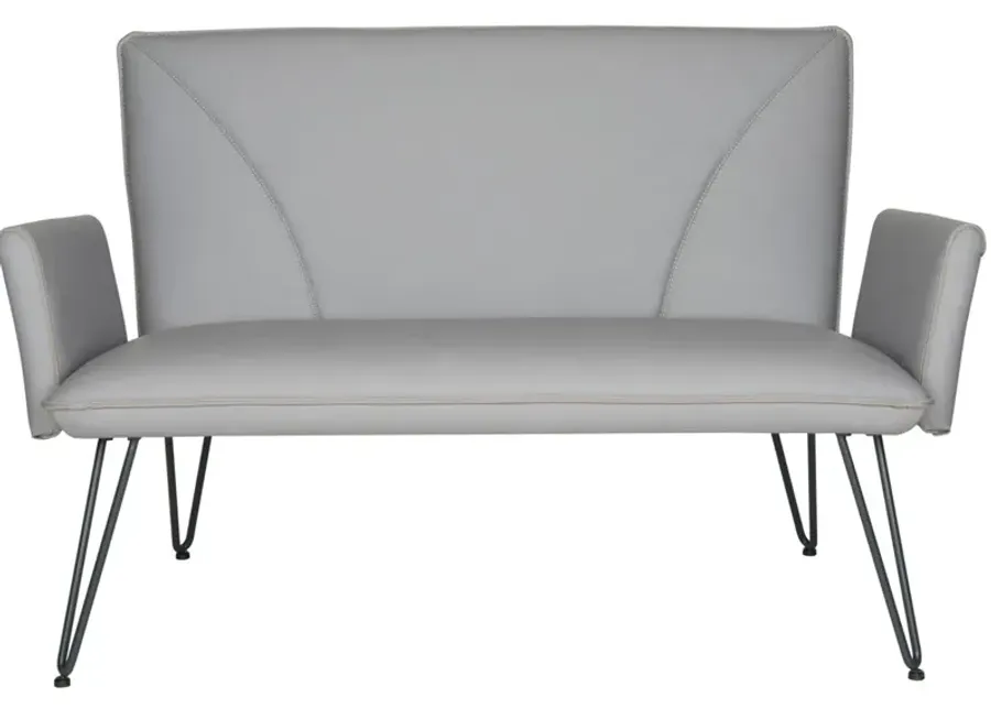 Valerie Mid Century Modern Leather Settee in Gray by Safavieh