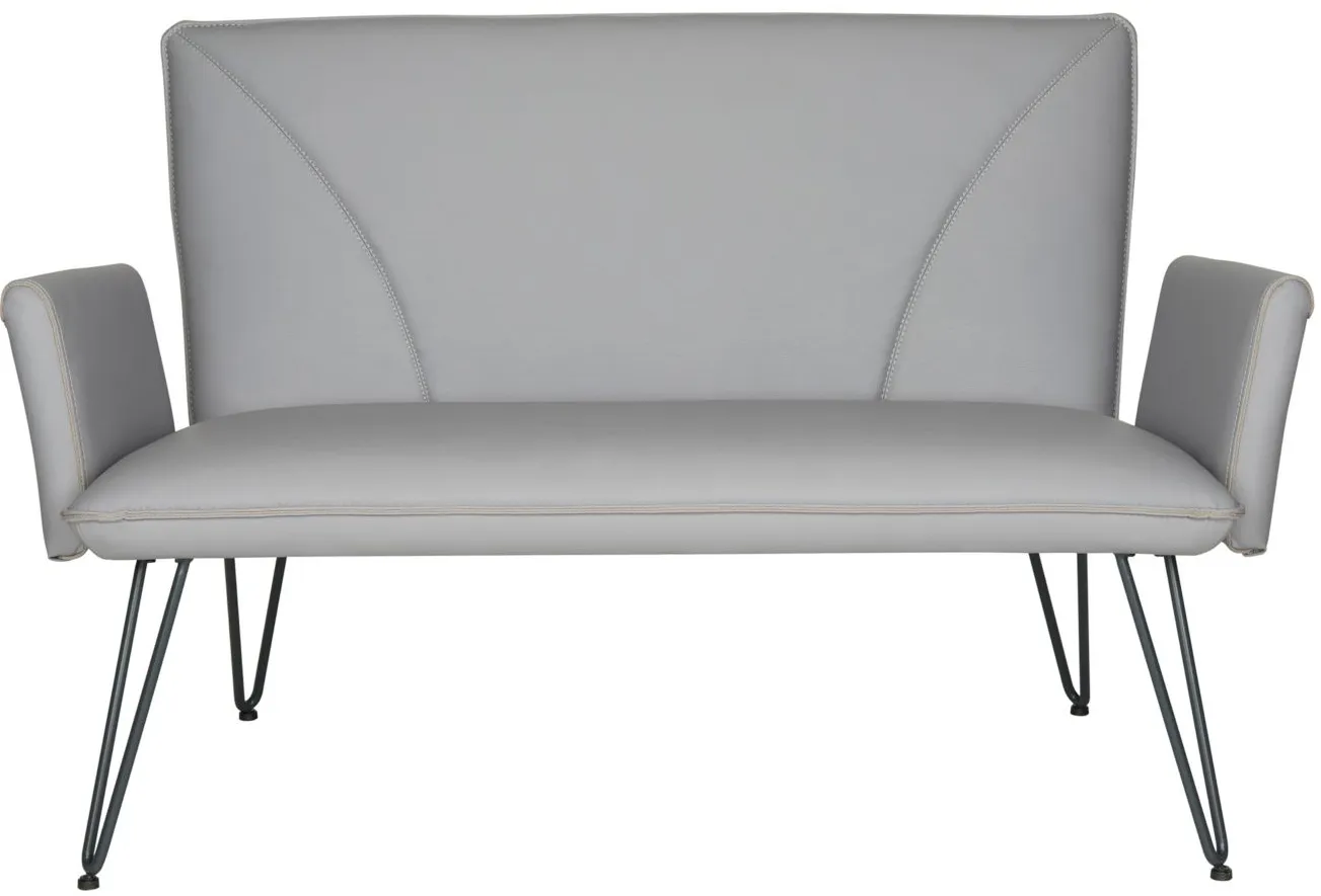 Valerie Mid Century Modern Leather Settee in Gray by Safavieh