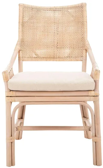 Jaime Rattan Chair in Natural White Wash/White Wash Legs/White Cushion by Safavieh