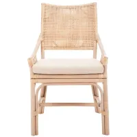 Jaime Rattan Chair in Natural White Wash/White Wash Legs/White Cushion by Safavieh