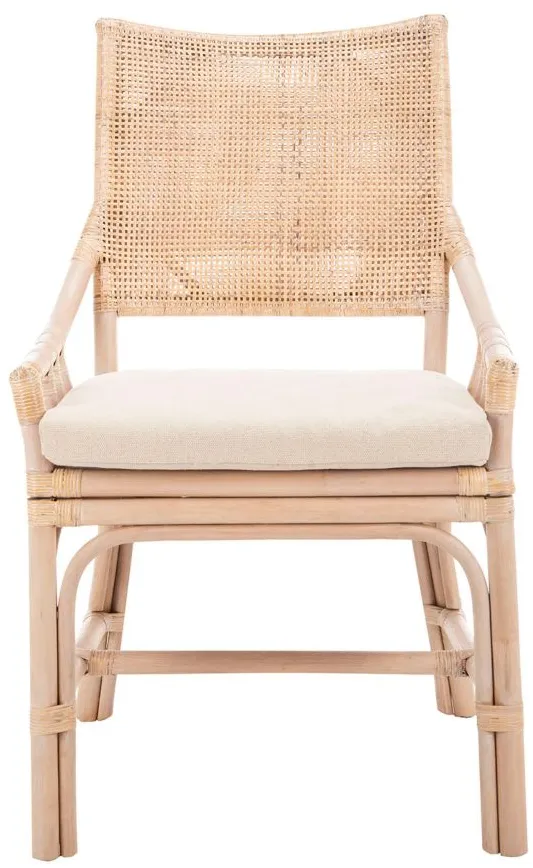 Jaime Rattan Chair in Natural White Wash/White Wash Legs/White Cushion by Safavieh