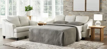 Grant Leather Queen Sofa Sleeper w/ Memory Foam Mattress in Off-White;White by Ashley Furniture