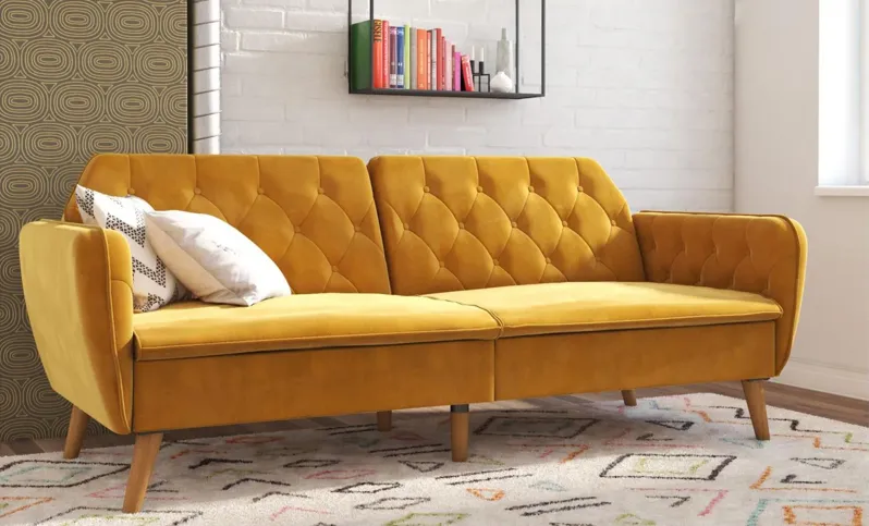 Tallulah Futon in Mustard Yellow Velvet by DOREL HOME FURNISHINGS