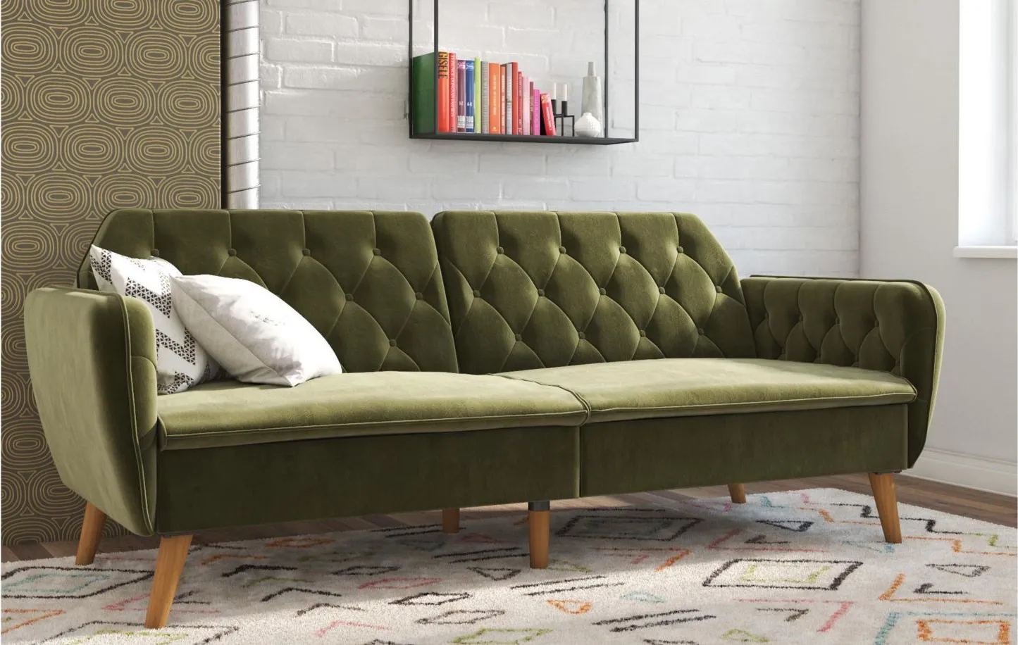 Tallulah Futon in Green Velvet by DOREL HOME FURNISHINGS