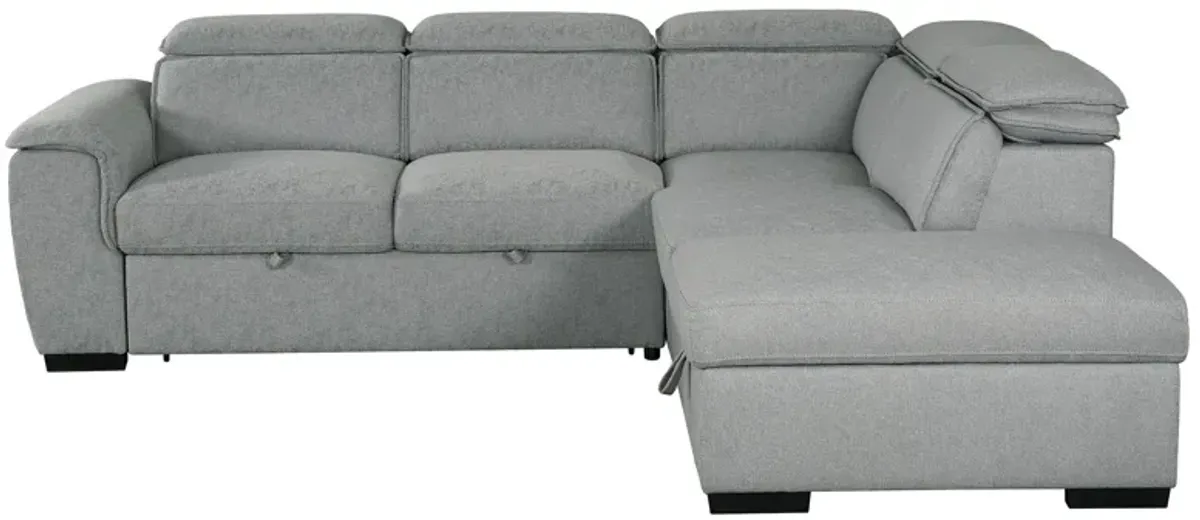 Joss 3-pc. Corner Sofa Bed with Storage Ottoman in Brushed Linen Grey by Primo International