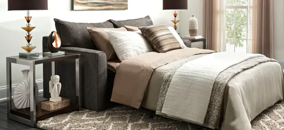 Trayce Chenille Full Sleeper Sofa in Stallion by Overnight Sofa.