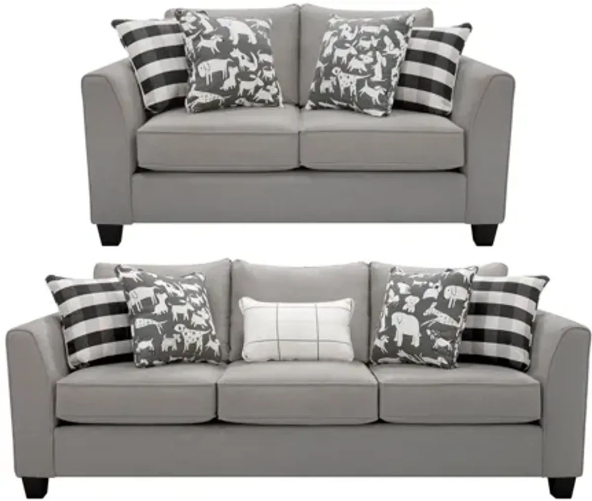 Daine 2-pc. Sofa & Loveseat Set in Popstitch Pebble by Fusion Furniture