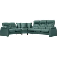 Stressless Sapphire 3-pc. Leather Reclining Sectional Sofa in Paloma Aqua Green by Stressless