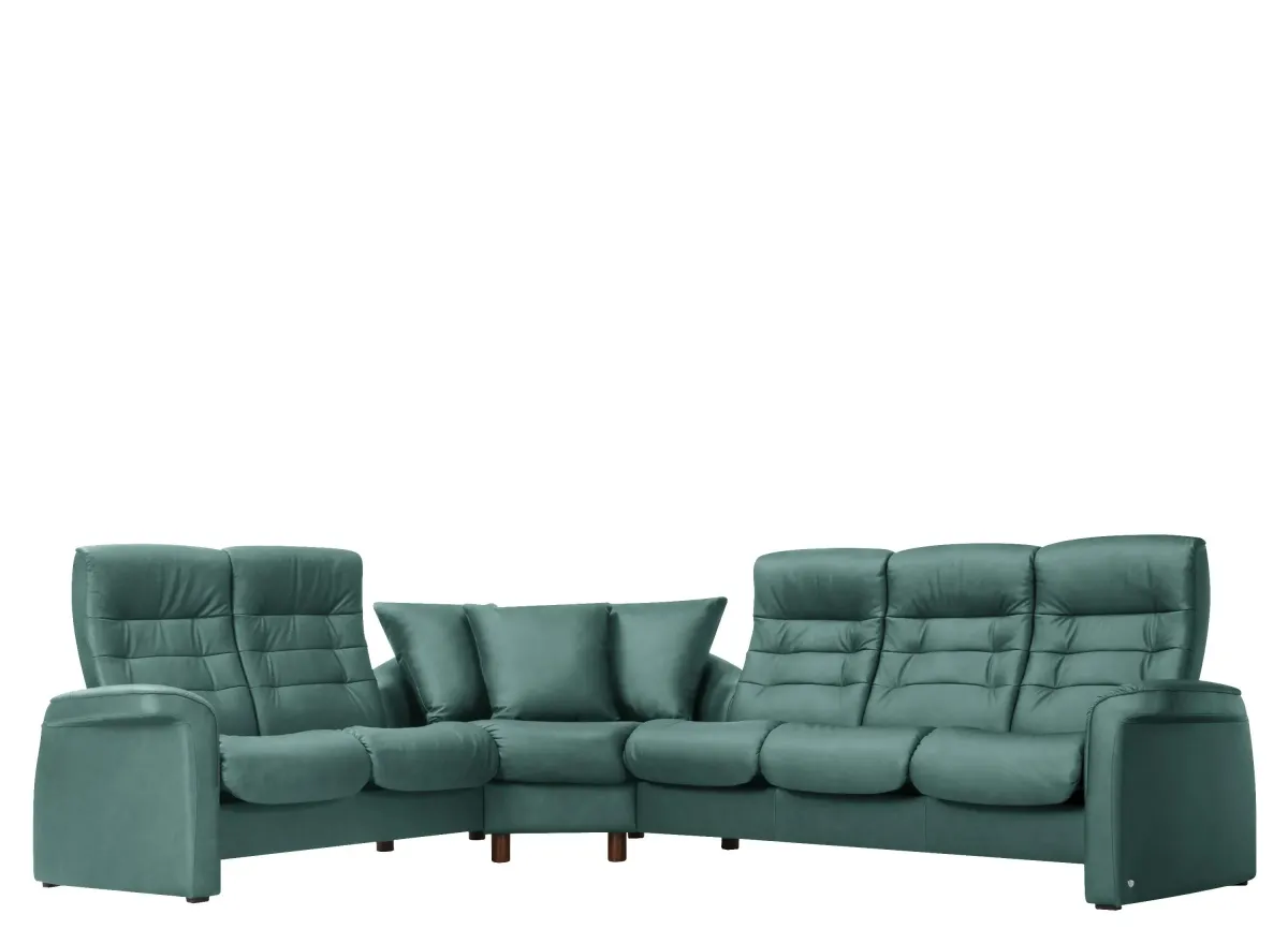 Stressless Sapphire 3-pc. Leather Reclining Sectional Sofa in Paloma Aqua Green by Stressless