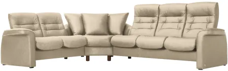 Stressless Sapphire 3-pc. Leather Reclining Sectional Sofa in Paloma Light Grey by Stressless