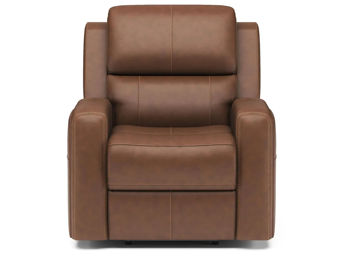 Linden Leather Power Recliner with Power Headrest and Lumbar in Caramel by Flexsteel