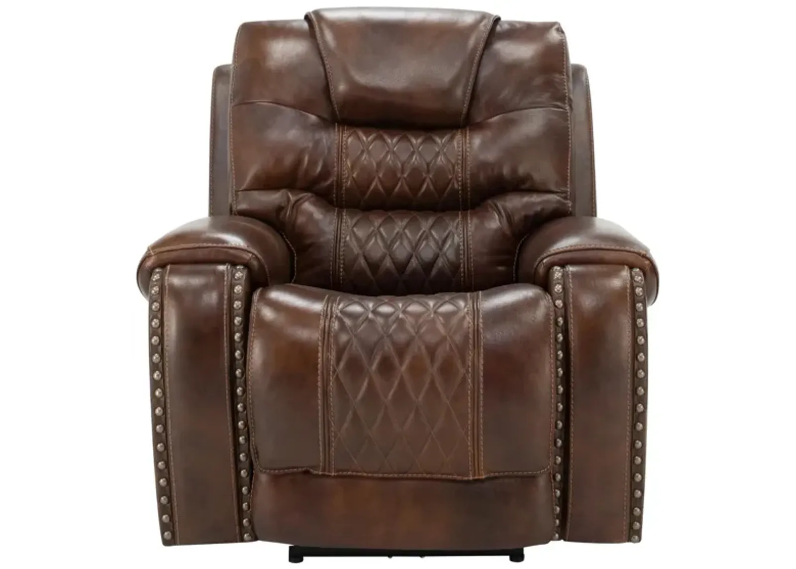 Ballard Power Recliner w Power Headrest in Vintage Caramel by Corinthian by Raymour Flanigan Furniture