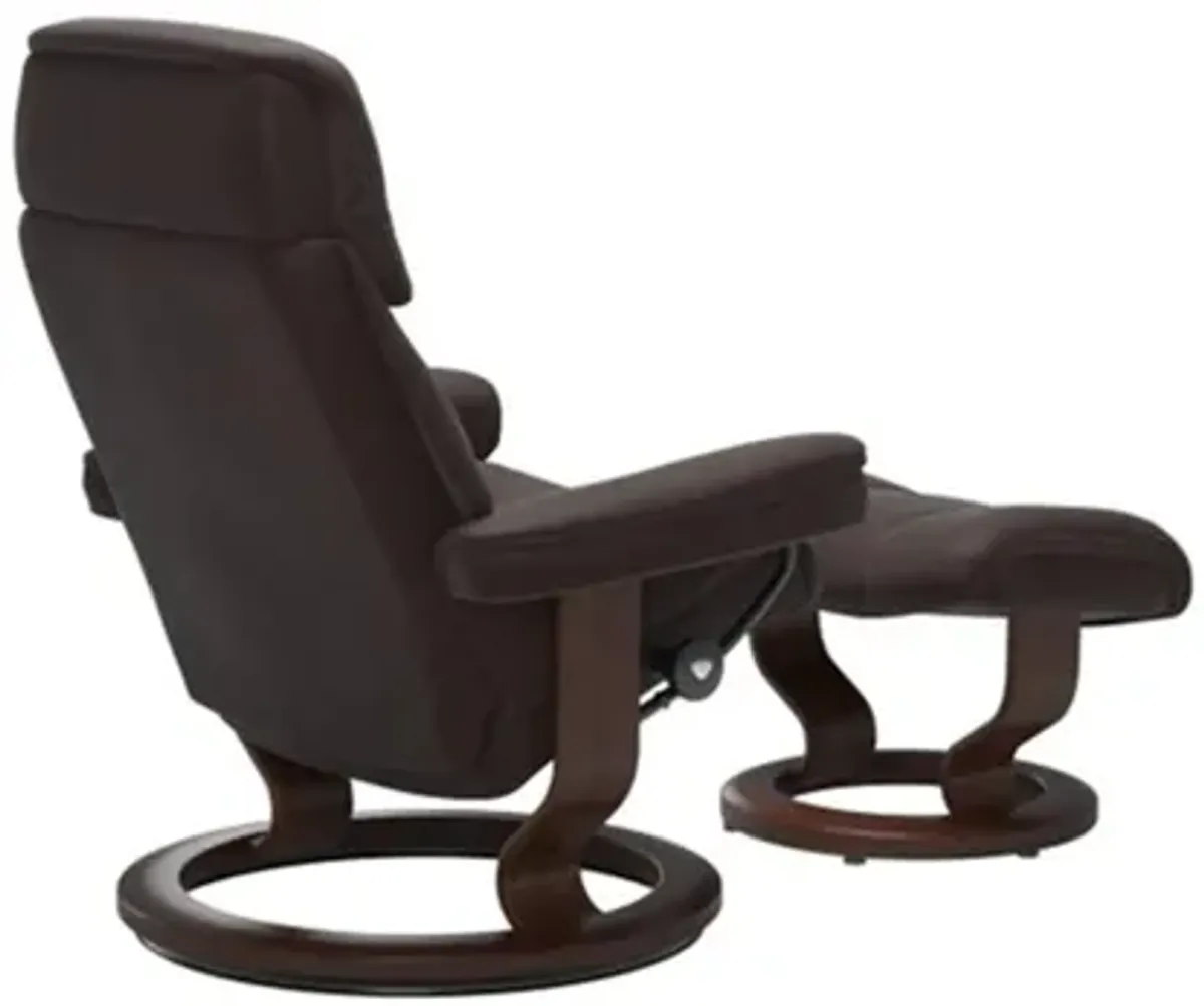 Stressless Ruby Small Classic Leather Reclining Chair and Ottoman