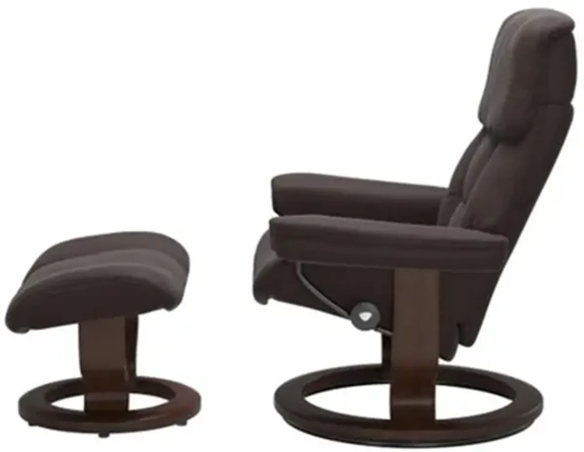 Stressless Ruby Small Classic Leather Reclining Chair and Ottoman